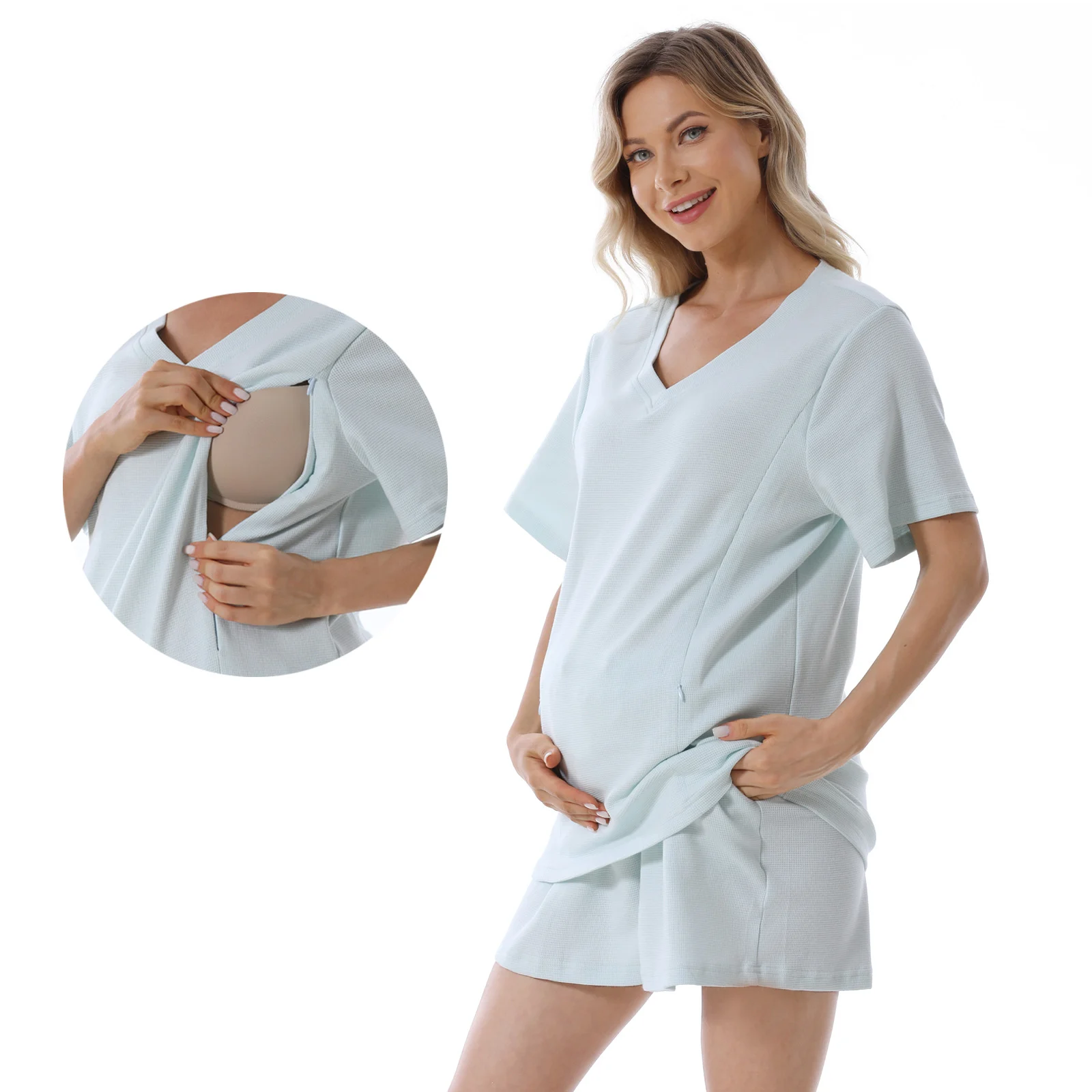 Home Wear Summer Waffle Short Maternity Suit — image 5