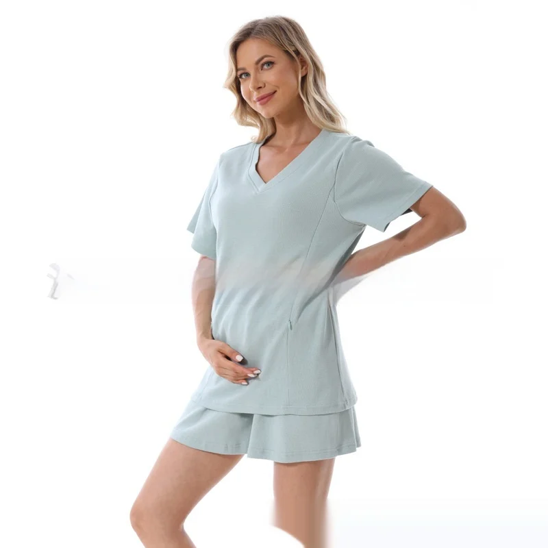 Home Wear Summer Waffle Short Maternity Suit — image 6