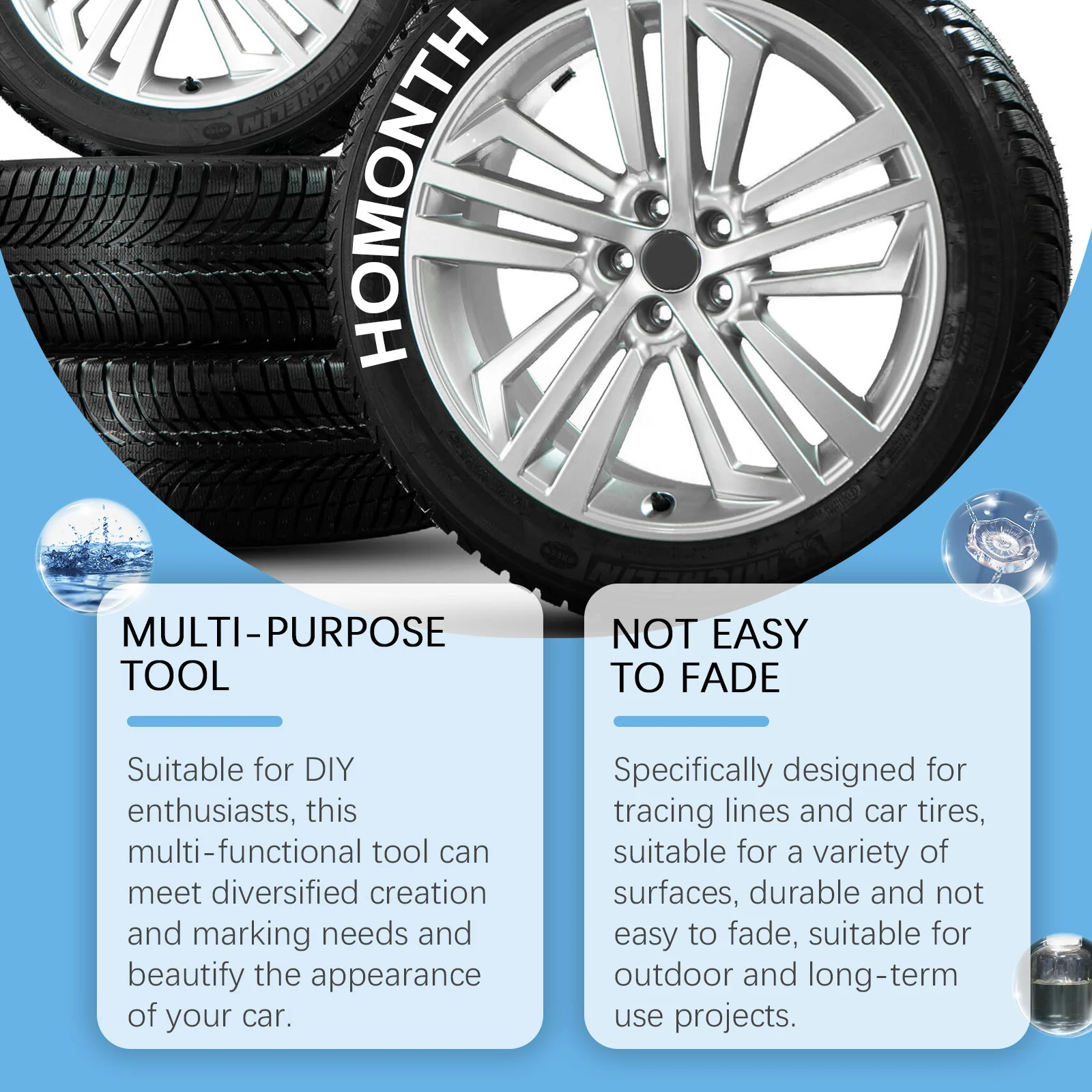 Homonth White Tire Paint Pen Car Non-fading Color Painting Creative DIY Oil-based — image 3