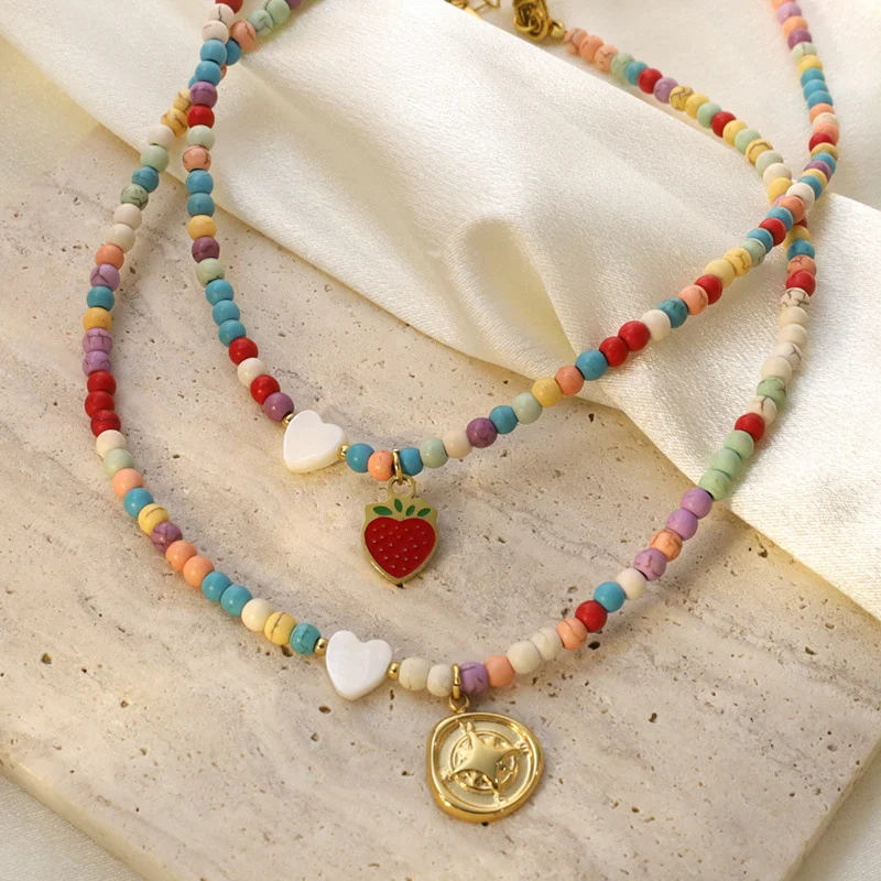 Hot-selling Colorful Turquoise Cherry Strawberry Heart Pendant Necklace — image 5
