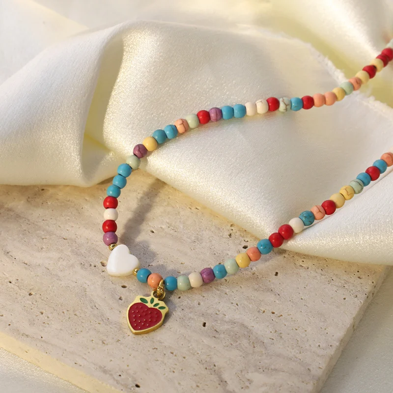 Hot-selling Colorful Turquoise Cherry Strawberry Heart Pendant Necklace — image 7