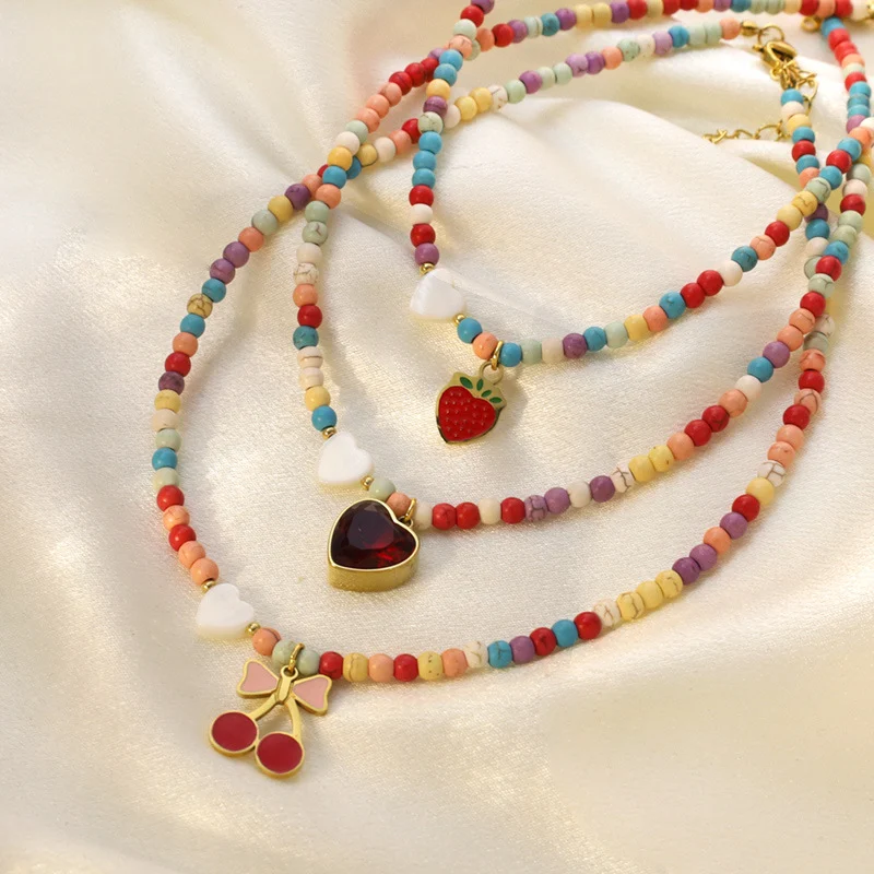 Hot-selling Colorful Turquoise Cherry Strawberry Heart Pendant Necklace — image 4