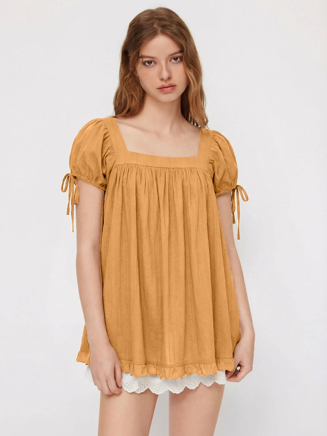 Hot-selling Women's Casual Square Neck Ruffle Tie Short-sleeve Shirt — image 6