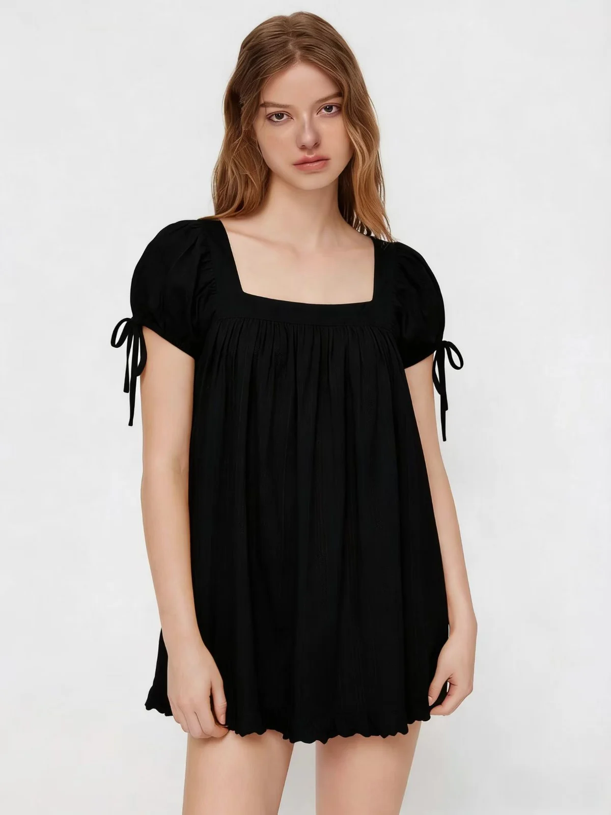 Hot-selling Women's Casual Square Neck Ruffle Tie Short-sleeve Shirt — image 7