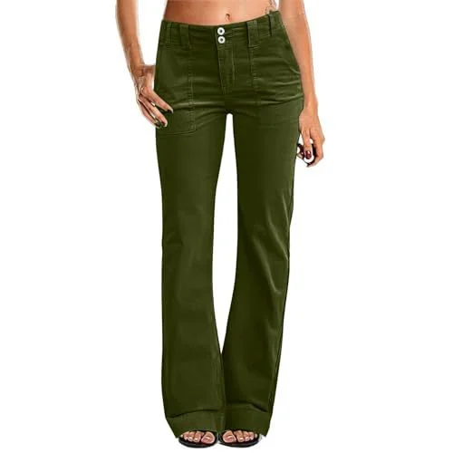 Hot-selling Women's Pocketed Elastic Waist Twill Cotton Pants, High-waisted,… — image 2