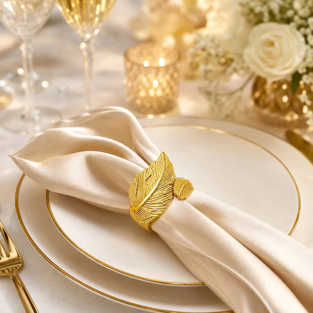 Hotel Table Setting Golden Leaf Metal Napkin Ring — image 2