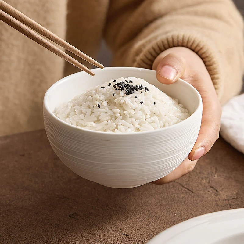 Household Single High-end Textured White Brushed Ceramic Rice Bowl — image 2