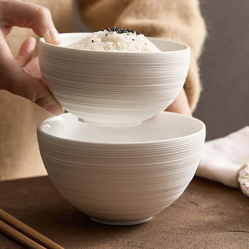 Household Single High-end Textured White Brushed Ceramic Rice Bowl — image 4