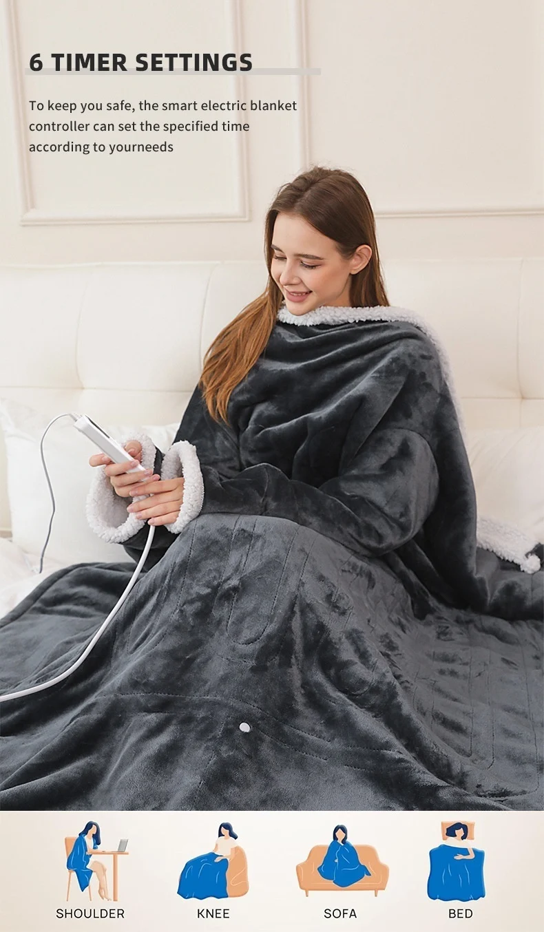 Household Sleeve-covered Blanket Wearable With Foot Pocket For Warmth — image 4