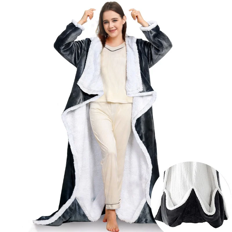 Household Sleeve-covered Blanket Wearable With Foot Pocket For Warmth — image 2
