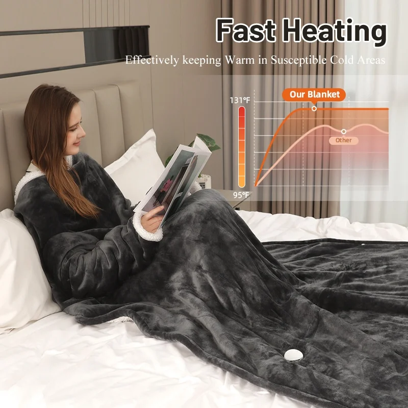 Household Sleeve-covered Blanket Wearable With Foot Pocket For Warmth — image 3