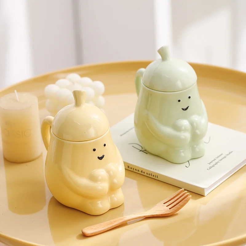 Hug Pear Water Mugceramic Mug Student Breakfast Milk Cup With Lid — image 3