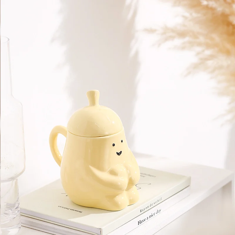 Hug Pear Water Mugceramic Mug Student Breakfast Milk Cup With Lid — image 1