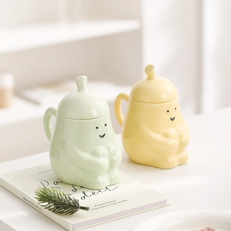 Hug Pear Water Mugceramic Mug Student Breakfast Milk Cup With Lid — image 7