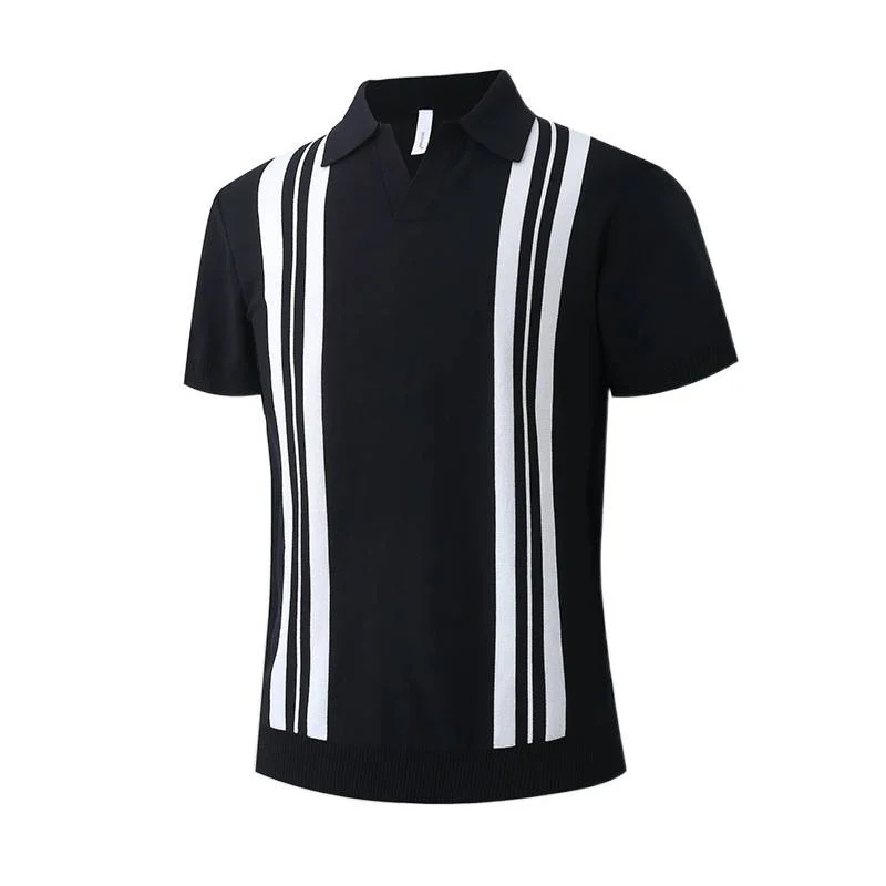 Icy-cool Striped Knitted Short-sleeve Mens Top — image 4