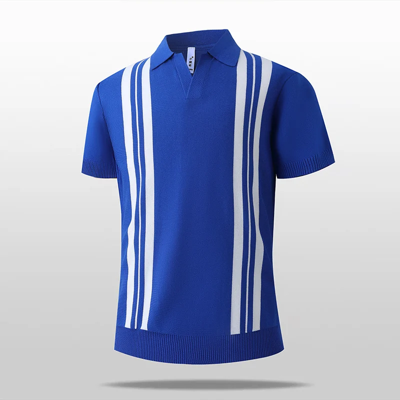 Icy-cool Striped Knitted Short-sleeve Mens Top — image 2