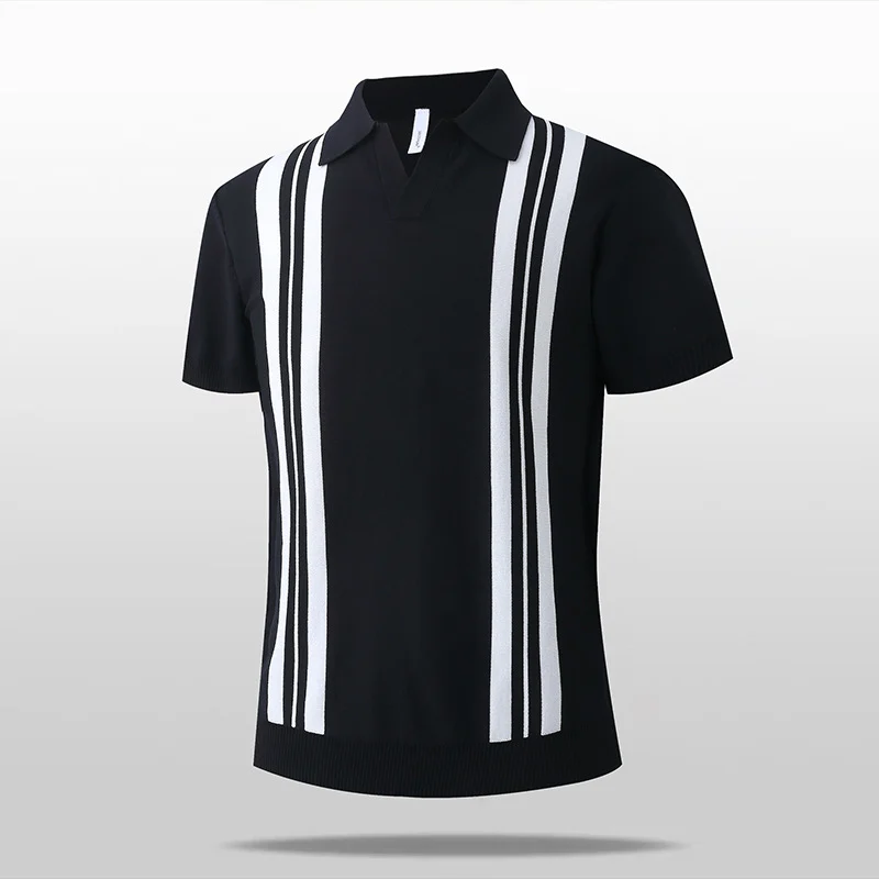 Icy-cool Striped Knitted Short-sleeve Mens Top — image 1
