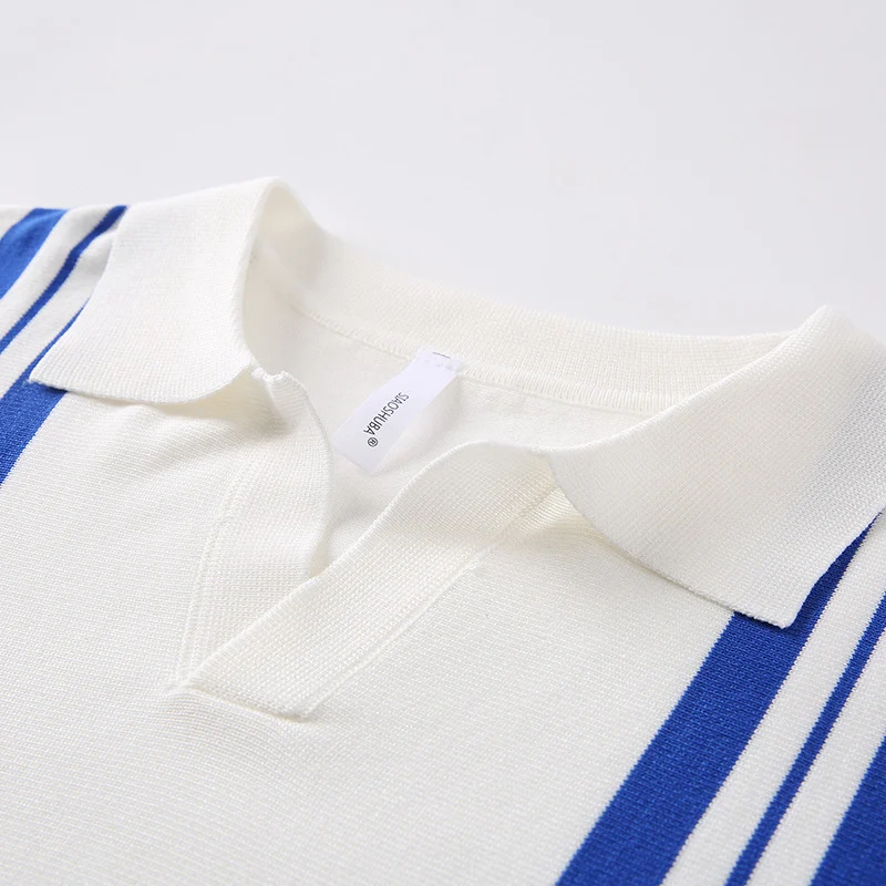 Icy-cool Striped Knitted Short-sleeve Mens Top — image 3