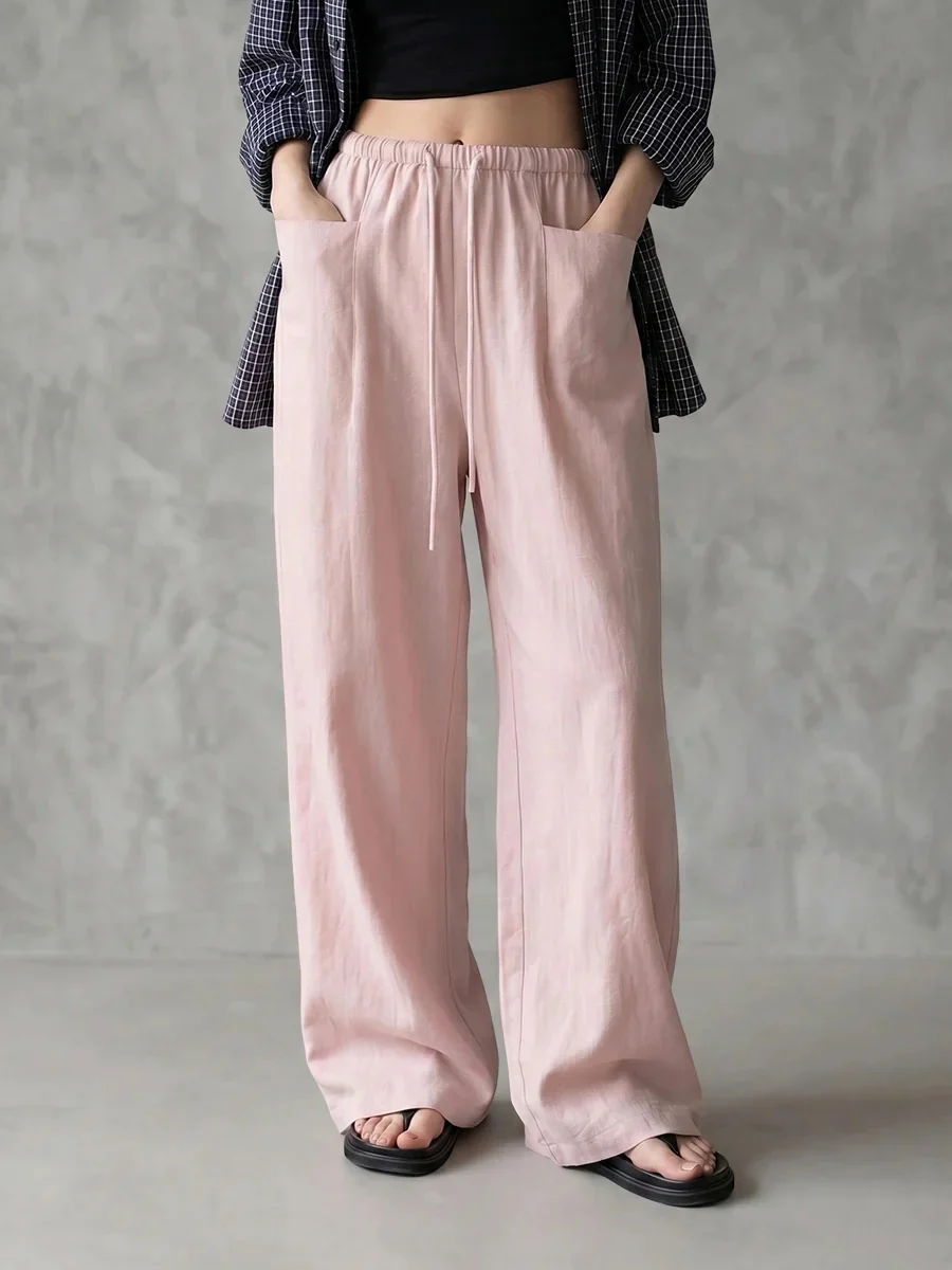 Independent Site New Women's Solid Color Wide-leg High-waisted Loose Drawstring Casual… — image 3