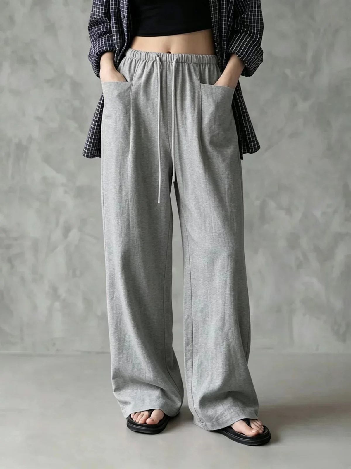 Independent Site New Women's Solid Color Wide-leg High-waisted Loose Drawstring Casual… — image 8