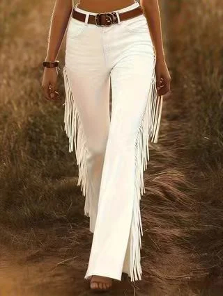Independent Station Explosions Women's Retro Tassel Faux Suede Micro Horn Casual Pants — image 5