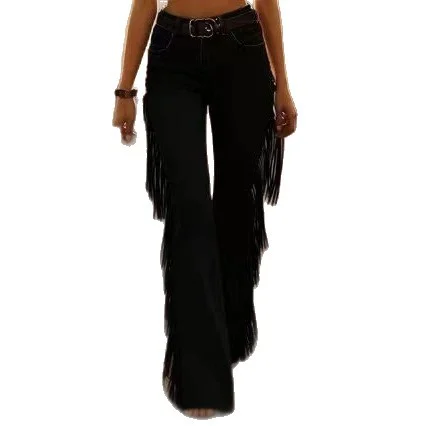 Independent Station Explosions Women's Retro Tassel Faux Suede Micro Horn Casual Pants — image 7