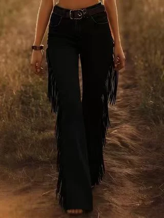 Independent Station Explosions Women's Retro Tassel Faux Suede Micro Horn Casual Pants — image 3