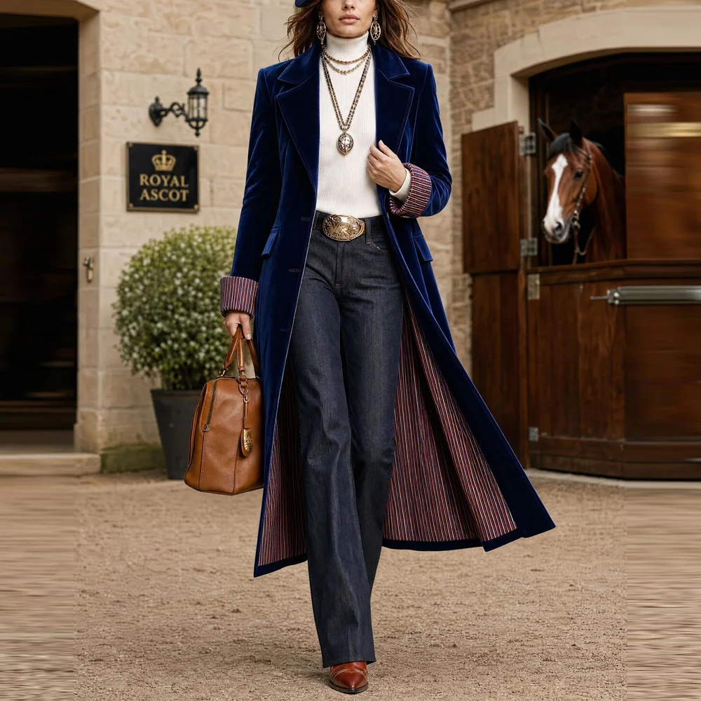 Independent Station New Autumn And Winter Contrast Color Lace Velvet Suit Long Coat… — image 5