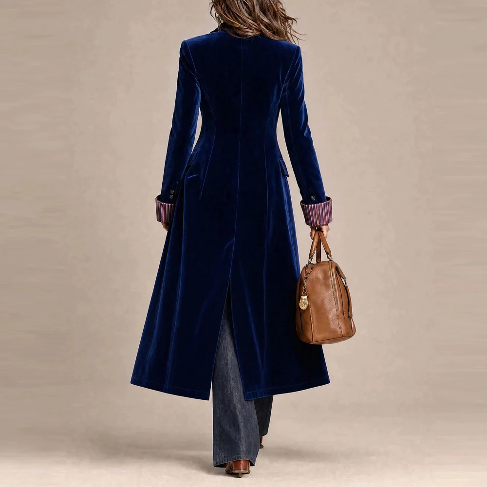 Independent Station New Autumn And Winter Contrast Color Lace Velvet Suit Long Coat… — image 4