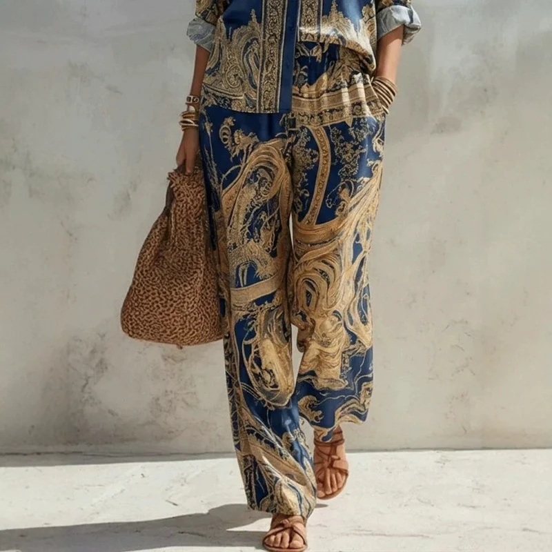 Independent Station New Printed Long-sleeved Shirt Wide-leg Pants Set Women's Fashion… — image 3