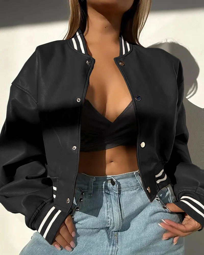 Independent Store New Style Long Sleeve Motorcycle Fashion PU Leather Jacket Small Coat — image 3