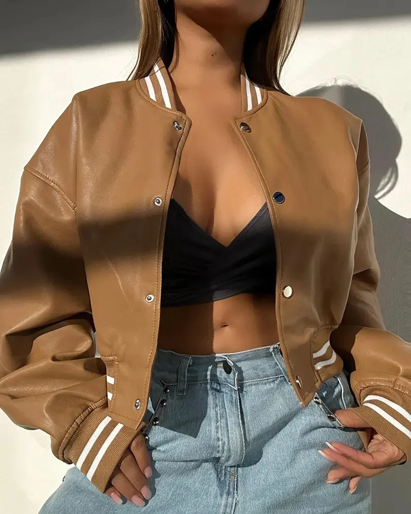 Independent Store New Style Long Sleeve Motorcycle Fashion PU Leather Jacket Small Coat — image 2