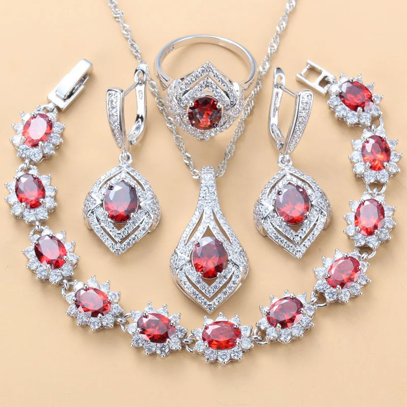 Inlaid Gemstone Pendant Earrings Necklace And Ring For Women 4 Pcs Set — image 5