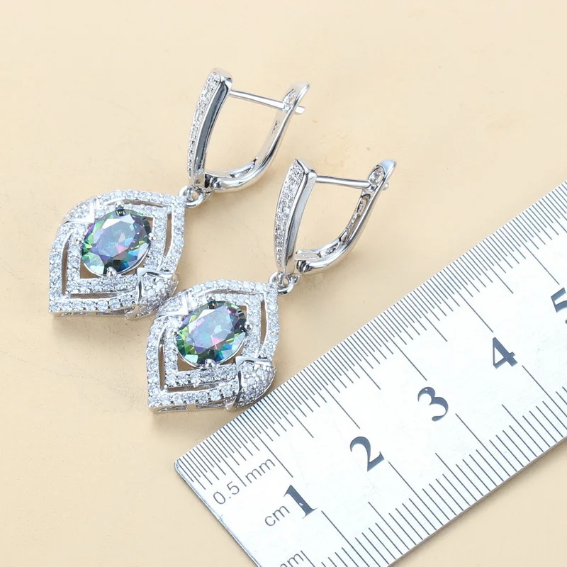 Inlaid Gemstone Pendant Earrings Necklace And Ring For Women 4 Pcs Set — image 4