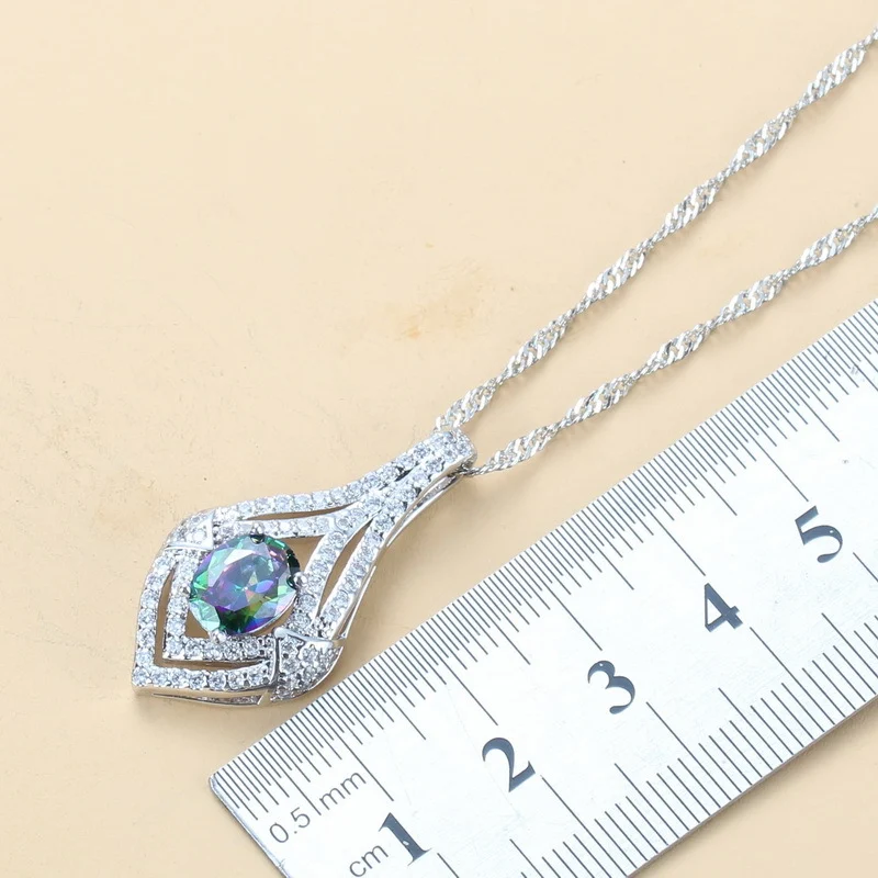 Inlaid Gemstone Pendant Earrings Necklace And Ring For Women 4 Pcs Set — image 3