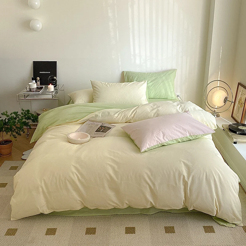 Ins Mint Green And Pink Two-tone All-cotton Four-piece Bedding Set — image 13