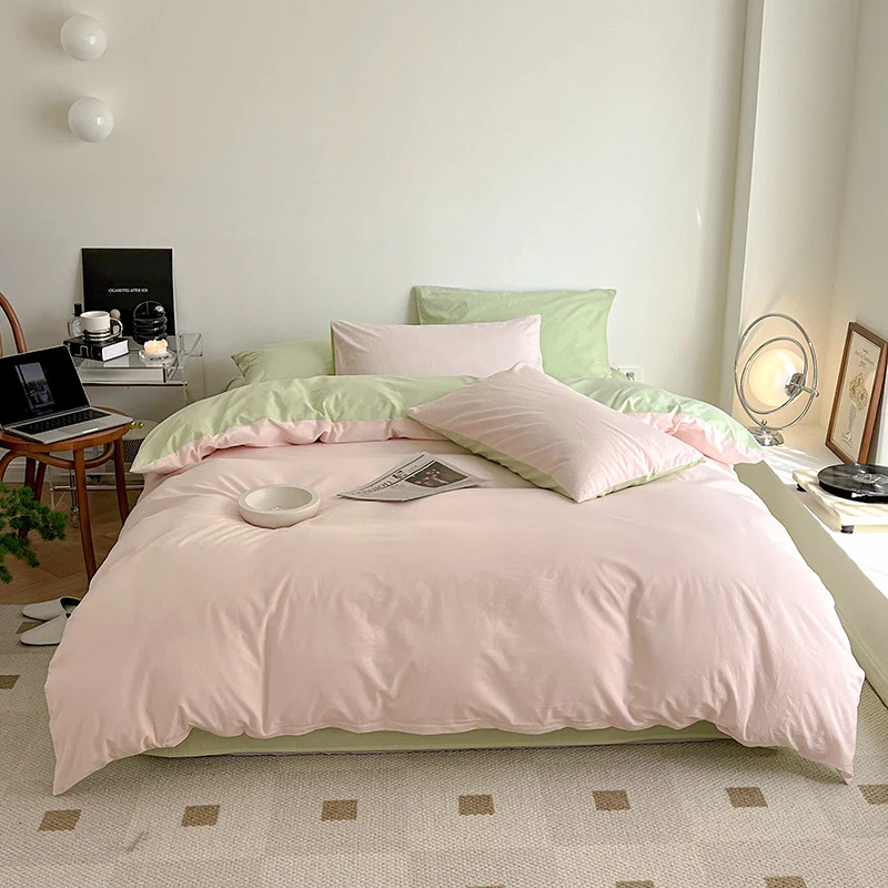 Ins Mint Green And Pink Two-tone All-cotton Four-piece Bedding Set — image 12
