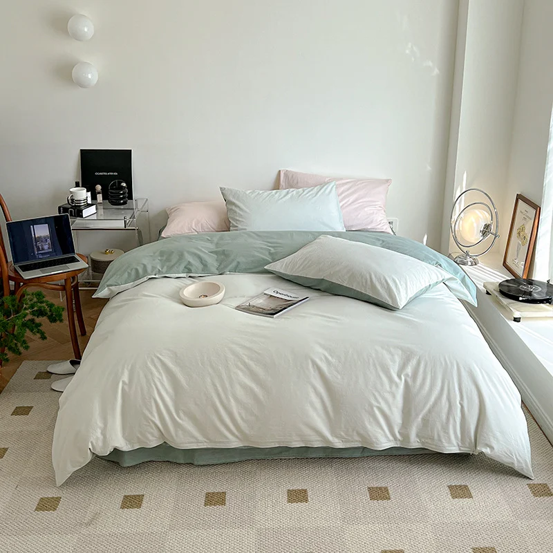 Ins Mint Green And Pink Two-tone All-cotton Four-piece Bedding Set — image 8