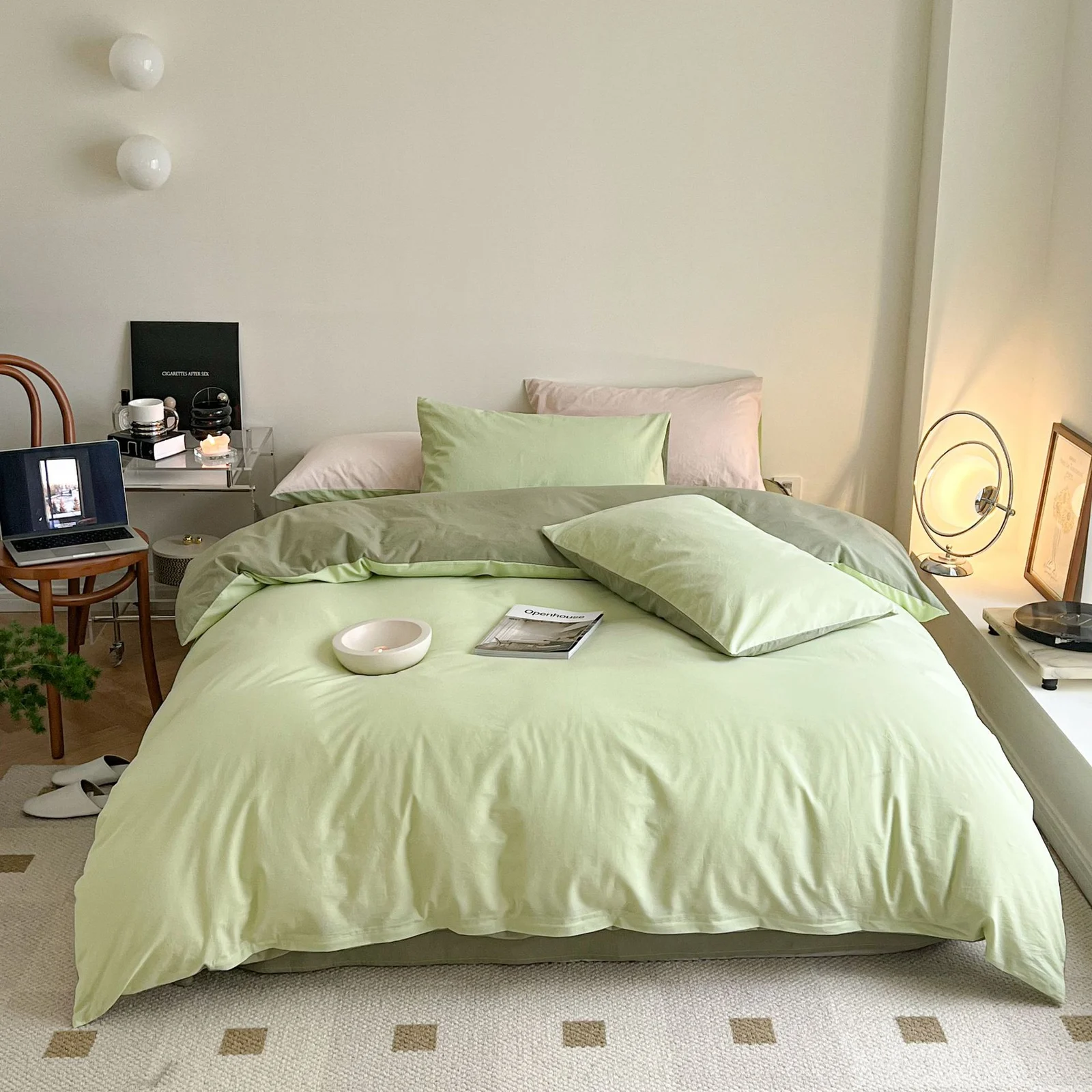 Ins Mint Green And Pink Two-tone All-cotton Four-piece Bedding Set — image 7