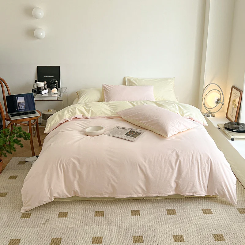 Ins Mint Green And Pink Two-tone All-cotton Four-piece Bedding Set — image 3
