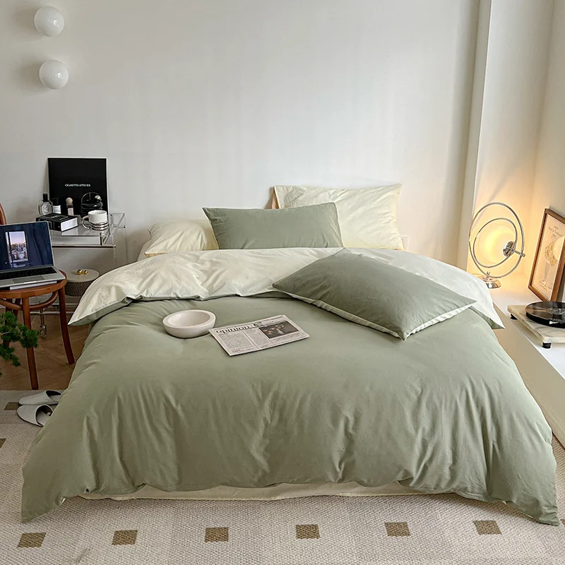 Ins Mint Green And Pink Two-tone All-cotton Four-piece Bedding Set — image 5