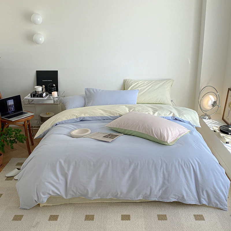 Ins Mint Green And Pink Two-tone All-cotton Four-piece Bedding Set — image 2