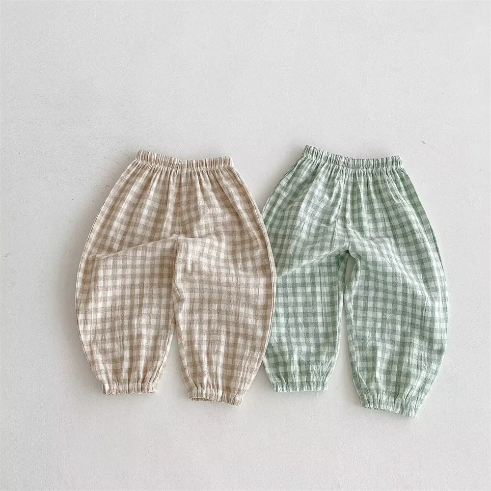 Ins Summer Children's Plaid Trousers Thin Linen Style — image 2