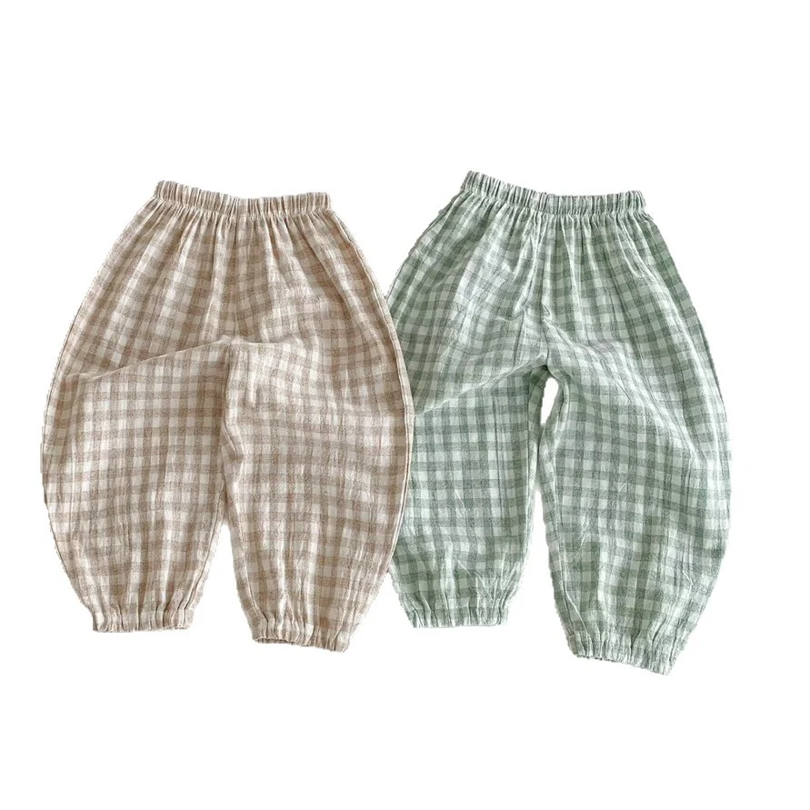 Ins Summer Children's Plaid Trousers Thin Linen Style — image 1
