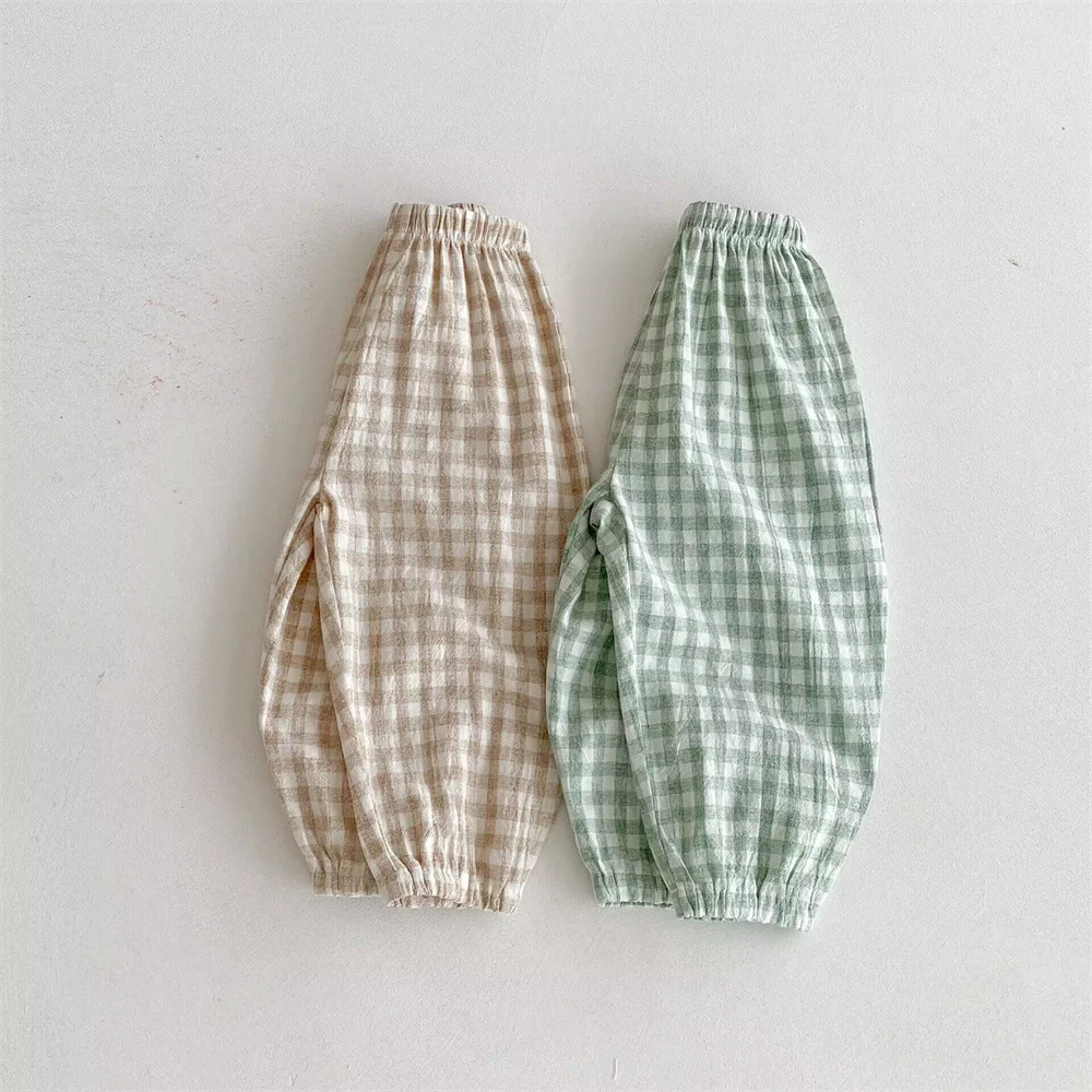 Ins Summer Children's Plaid Trousers Thin Linen Style — image 3