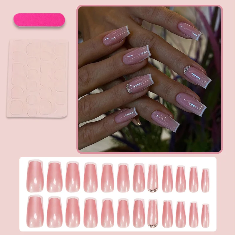 Instagram Style Wearable Nails French Manicure With Rhinestone — image 4