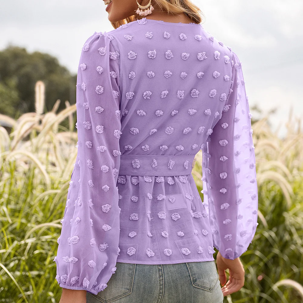 Jacquard Lace V-neck Long-sleeved Blouse Women — image 1