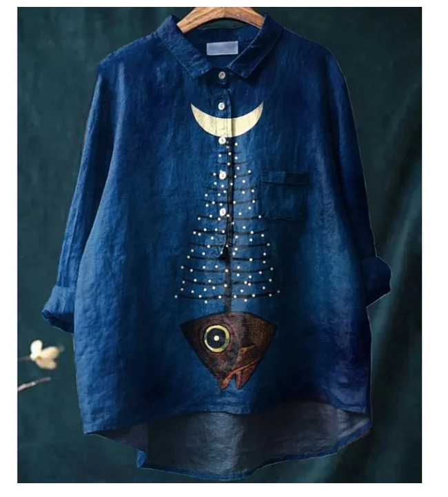 Japanese-style Artistic Color-block Lapel-printed Shirt — image 14