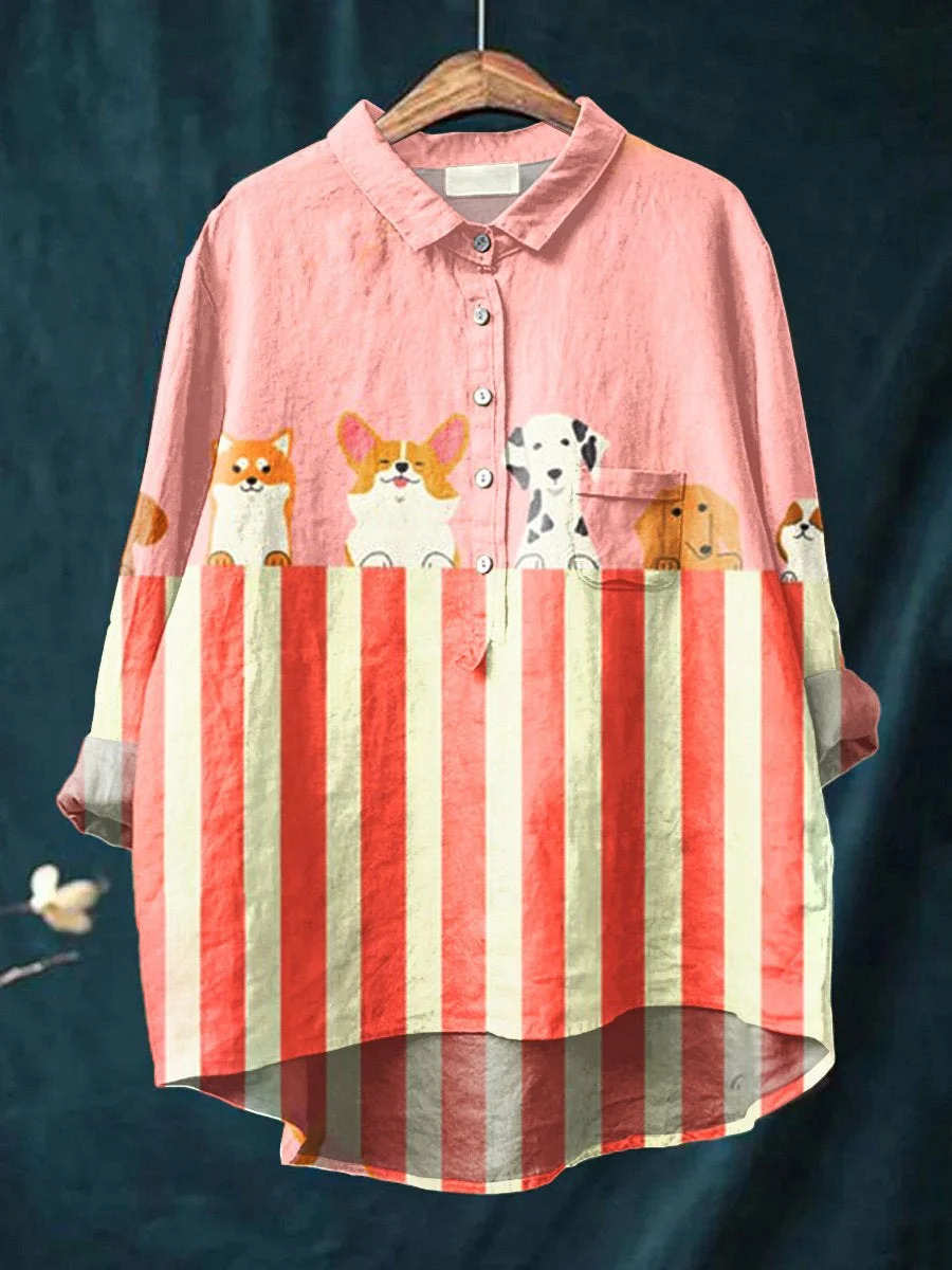 Japanese-style Artistic Color-block Lapel-printed Shirt — image 2