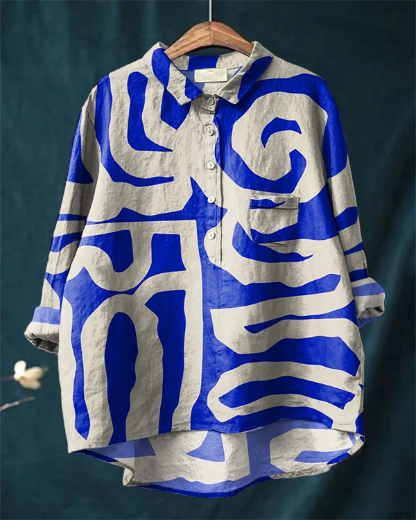 Japanese-style Artistic Color-block Lapel-printed Shirt — image 9